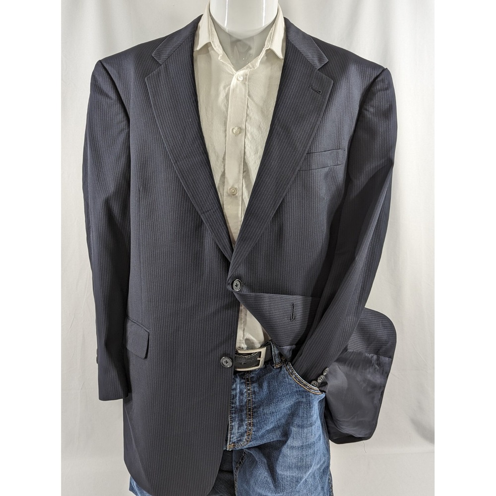 Hart Schaffner Marx Men's Navy Pinstripe‎ Navy Blue Blazer 46 Slim Tailored